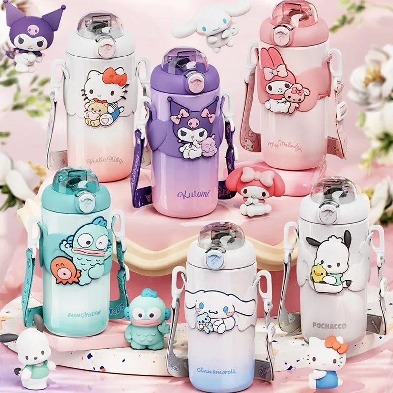 

Kawaii Sanrio Anime Hello Kitty Kuromi Stainless Steel Straw Thermos Cup Cute Cartoon Cinnamoroll Large Capacity Kettle Gifts