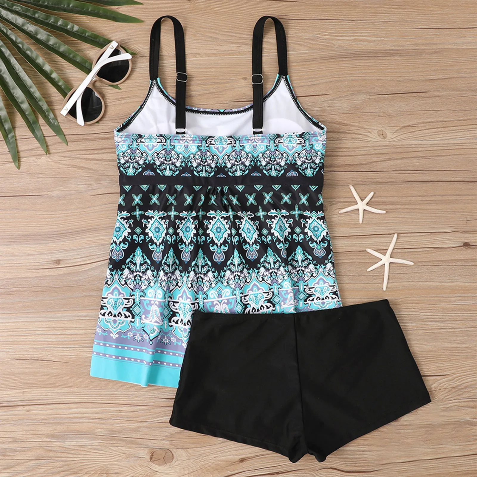 Women Plus Size Bikini Swimwear Tankini Digital Print Bikini Set Adjustable Strap Split Bathing Suit Bohemian Vacation Swimsuit