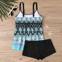 Women Plus Size Bikini Swimwear Tankini Digital Print Bikini Set Adjustable Strap Split Bathing Suit Bohemian Vacation Swimsuit