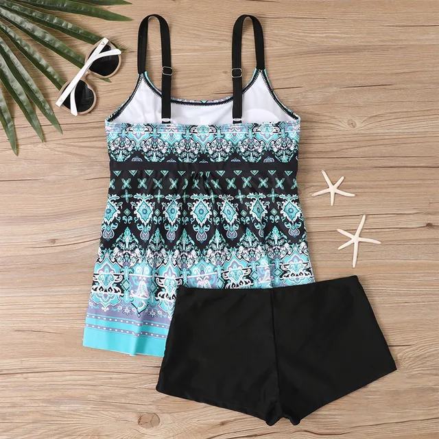 Women Plus Size Bikini Swimwear Tankini Digital Print Bikini Set Adjustable Strap Split Bathing Suit Bohemian Vacation Swimsuit