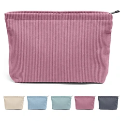 Luxurious Corduroy Cosmetic Bag - Portable Large Capacity Makeup Organizer Clutch (ROSE RED)