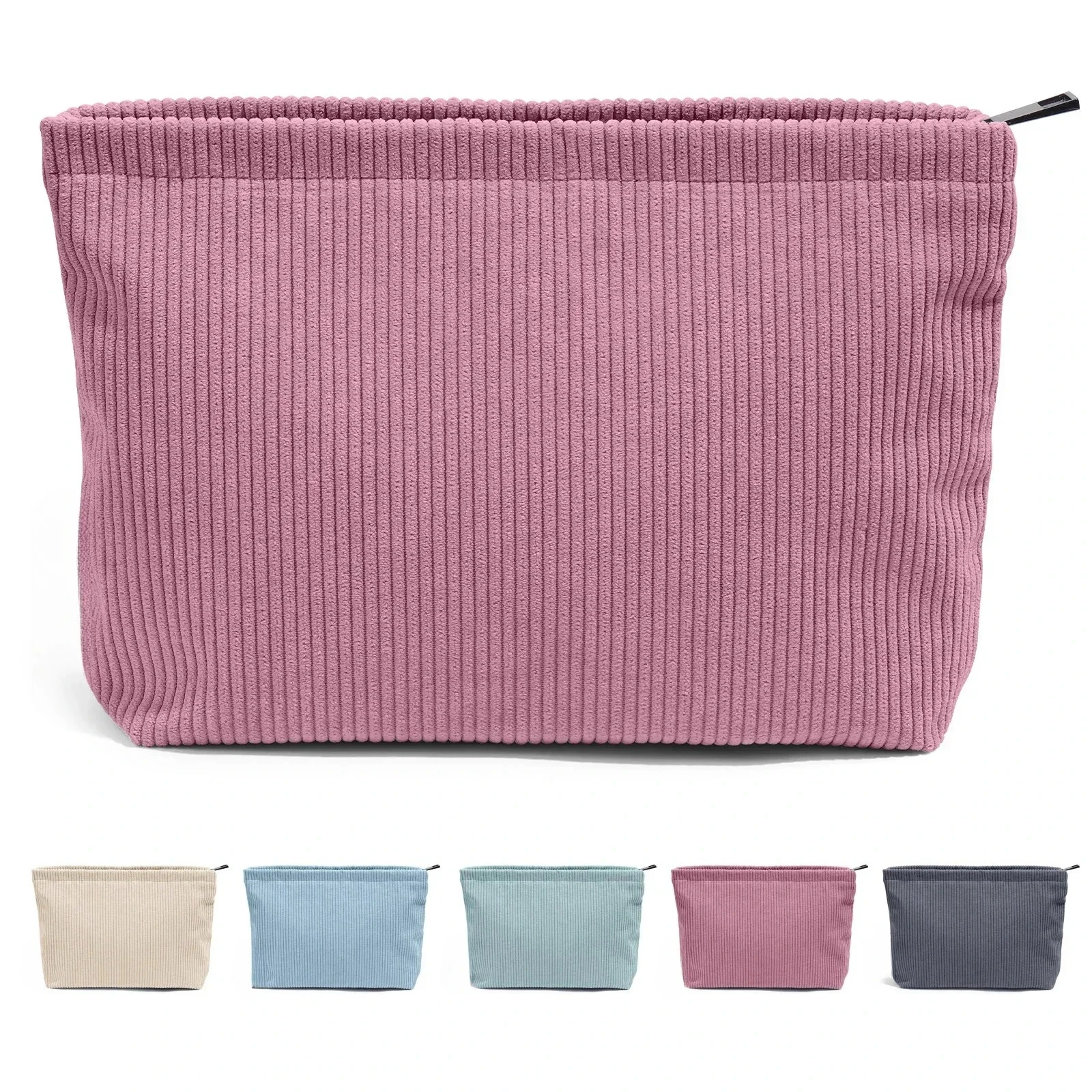 Bolsa de cosméticos de viaje de pana, bolsa de almacenamiento de maquillaje portátil, monederos para mujer de gran capacidad con cremallera, organizador de maquillaje, bolso de mano de almacenamiento
