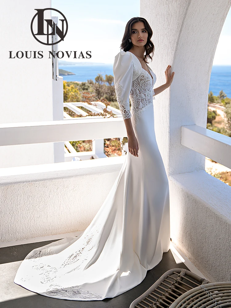 

Женское свадебное платье с юбкой-годе LOUIS NOVIAS, атласное платье на тонких бретельках с аппликацией, свадебное платье