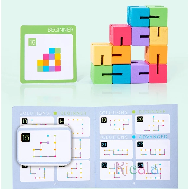 12pcs Spatial 3D Building Blocks Montessori Brain Development Spatial Reasoning Education Puzzle Game Children Wooden Puzzle Toy 5