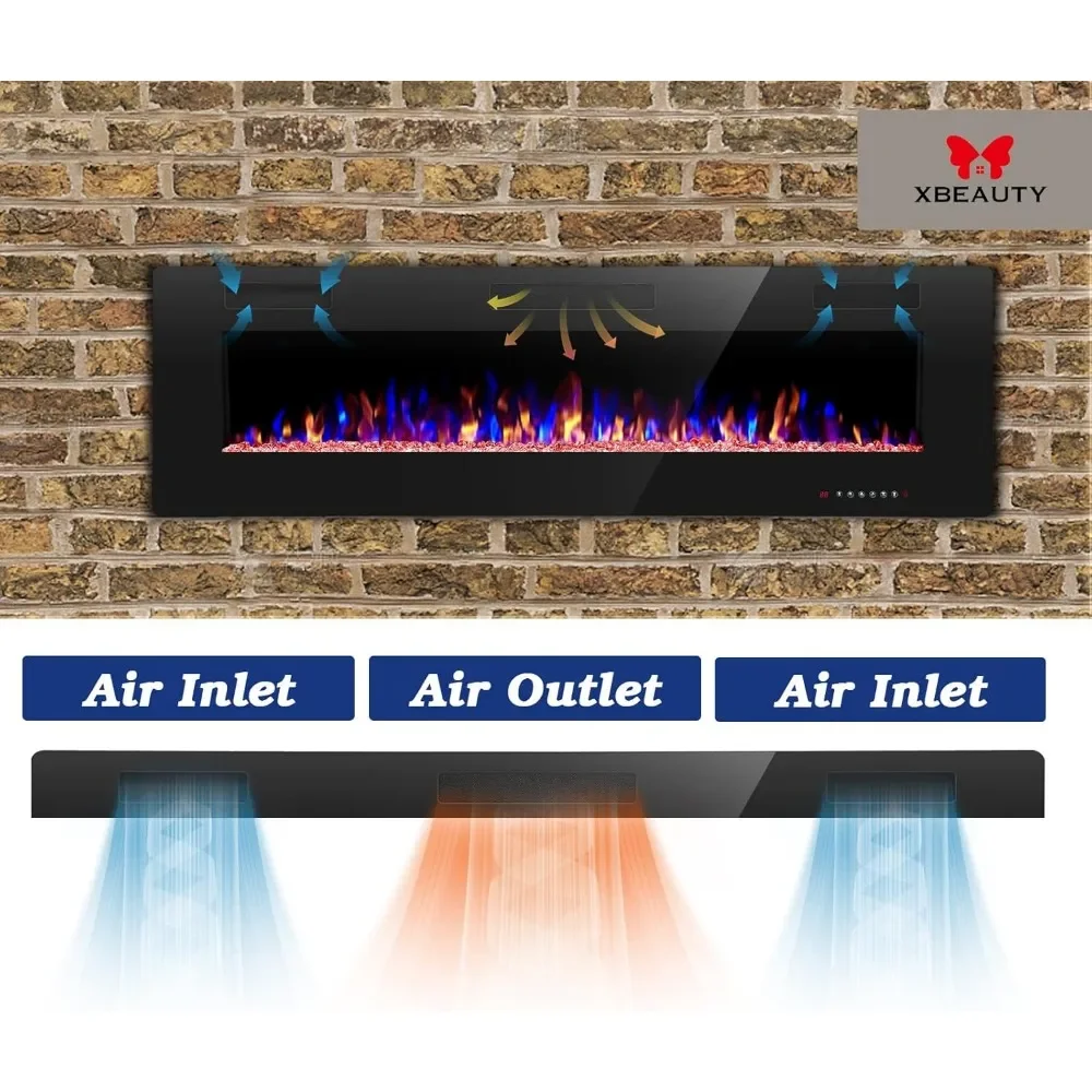 Electric Fireplace in-Wall Recessed and Wall Mounted 1500W Fireplace Heater and Linear with Timer/Multicolor Flames