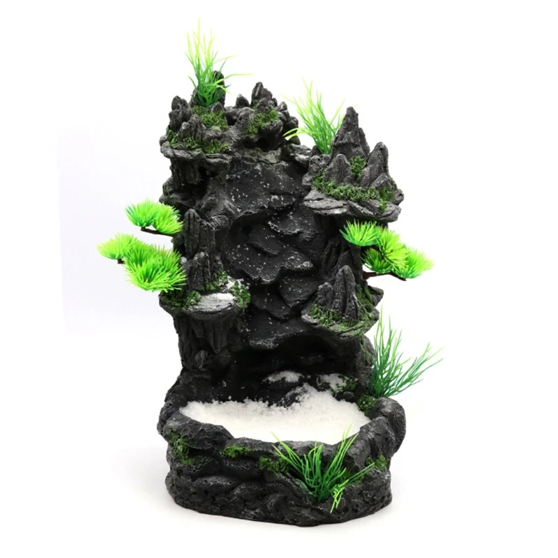 Aquarium Sand Waterfall Mountain Tree View Fish Tank Decorations Small Terrain Scenery Ornament for Reptile Habitat