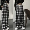 Pantalones de pierna ancha a cuadros para mujer, pantalones de gran tamaño, Harajuku, moda de verano y otoño