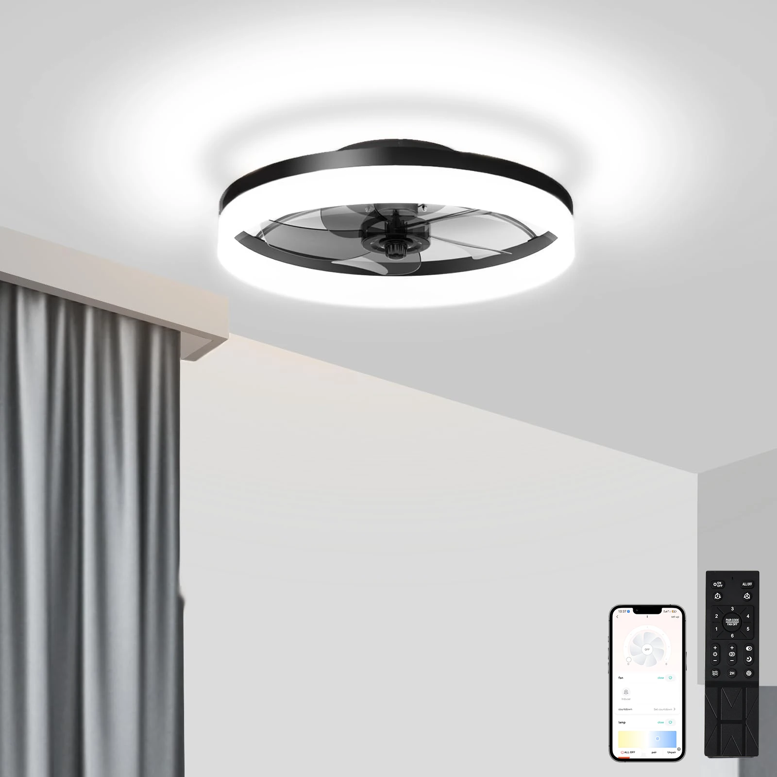 Ceiling fan with light Modern Dimmable Remote Control Ceiling Fans Living Room AC Variable Frequency Fan Lamp 19.6 in