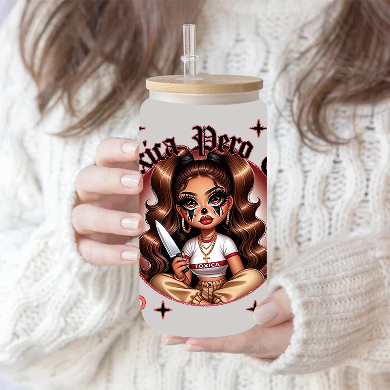 UV DTF Transfer Sticker Little Girl For The 16oz Libbey Glasses Wraps Bottles Cup Can DIY Waterproof Decals D18457