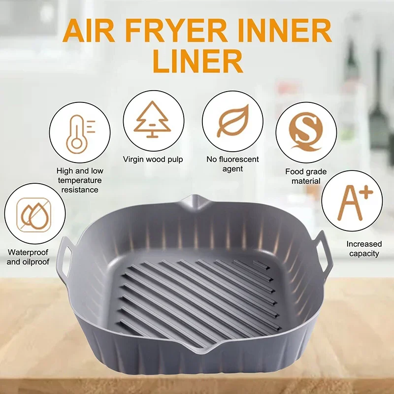 Air Fryer Tray for Air Fryer Liner Silicone Basket Reusable Oven Baking Tray Non-stick Pizza Grill Pan Kitchen Accessories air fryer liners air fryer accessories air fryer baking tray air fryer silicone tray air fryer basket