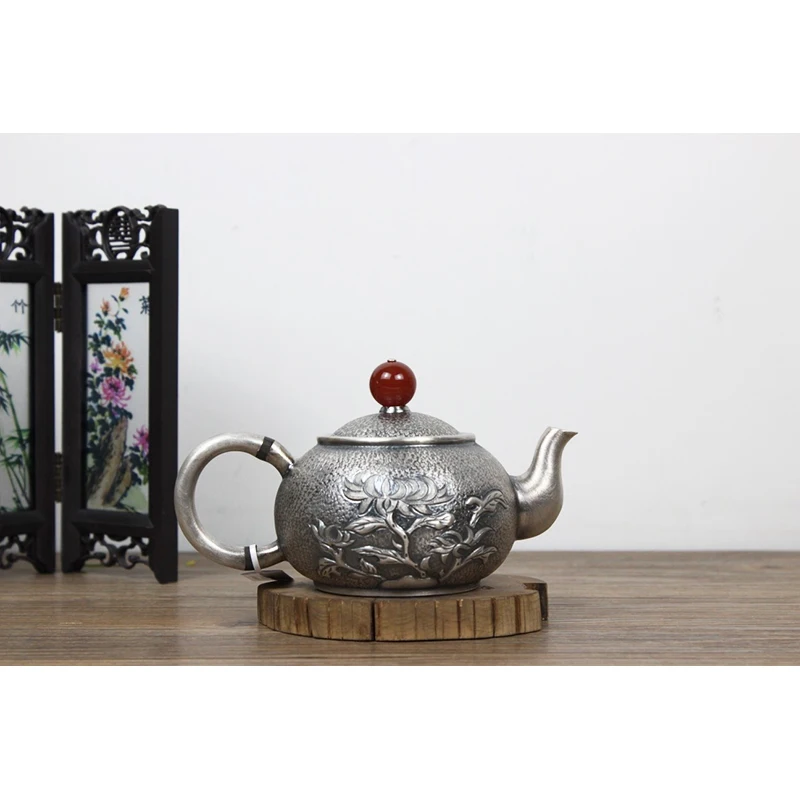 

999 sterling silver handmade tea set Japanese retro teapot kettle teacup home office tea ceremony Kungfu tea set 250ml