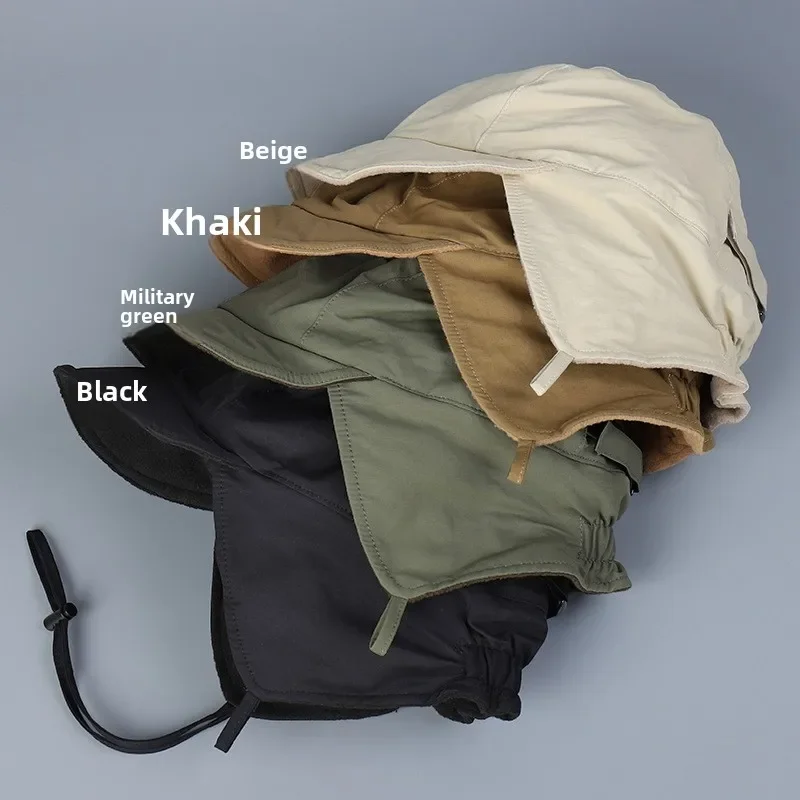 Japanese Retro Solid Color Velvet Pilot Hat Winter Outdoor Warm Ear Protection Windproof Skiing Bomber Hats Men and Women Winter Hat Earflap Hat