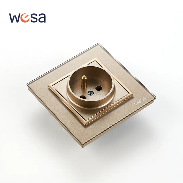 เต้ารับไฟฟ้าแบบฝังผนังมาตรฐานฝรั่งเศส สีทอง แผงคริสตัลแก้ว ทนไฟ 250V รุ่นคลาสสิก 1