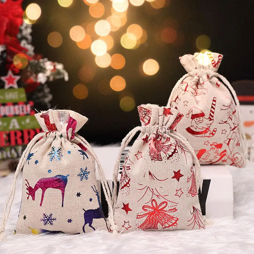 

1Pc Burlap Christmas Gift Bag Jewelry Packaging Bags Drawstring Wrapping Party Candy Decoration Cookies Bags Wedding 10x14c T8G3