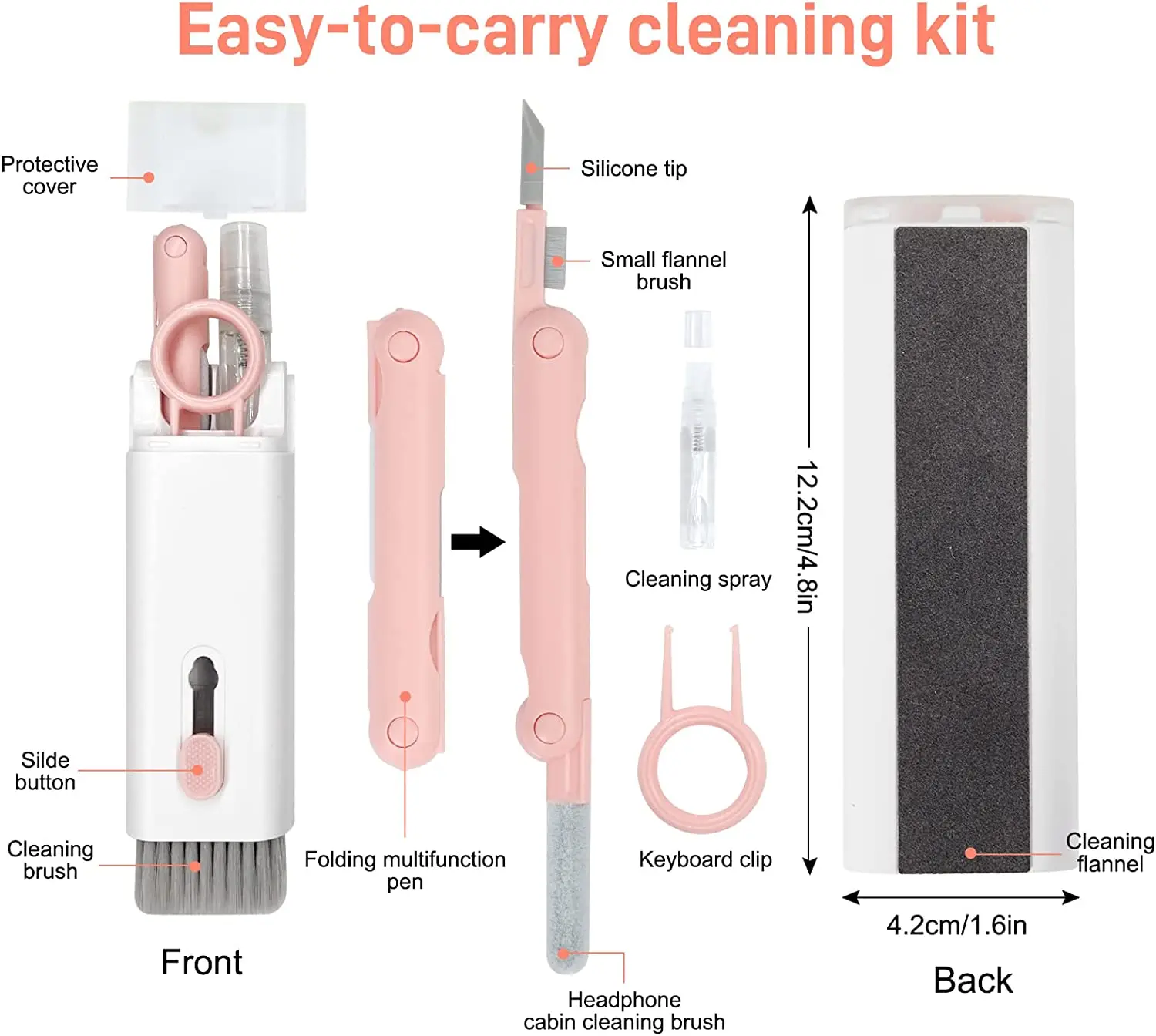 Kit de limpeza multifuncional para limpador de teclado, fones de ouvido Cleaning Pen, Keycap Puller Set, AirPods, iPhone, iMac, MacBook, 7 em 1