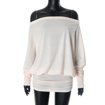 New 2025 sexy off-the-shoulder long-sleeved T-shirt with a loose one-shoulder collar for women 1