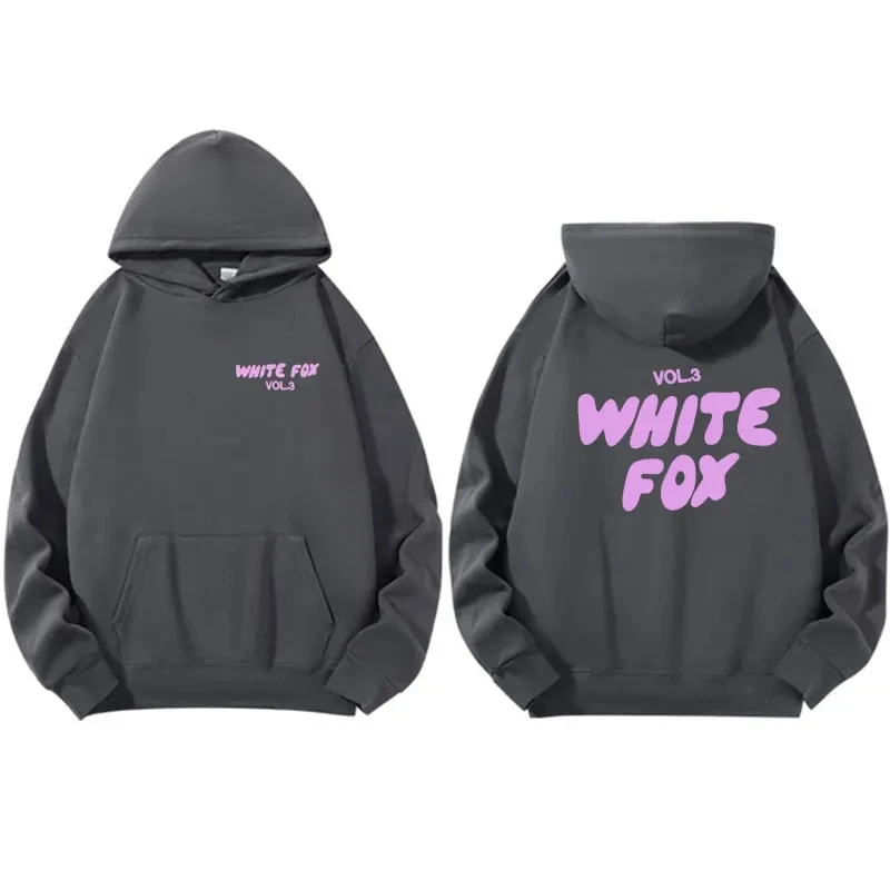 화이트 폭스 여성용 후드, 루즈핏 후드, 양모, 두꺼운, 글자 인쇄, 2024 