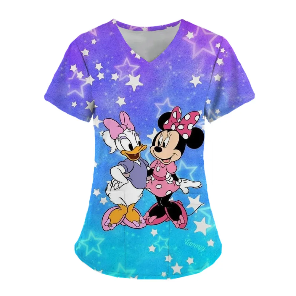 

Top Nurse Uniform Top Women's 2024 Pocket Nursing Clothes Hospital Mickey Mouse Disney V-neck Beauty Salon Pet Doctor 2024
