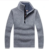 Men's Fleece Thicker Sweater Half Zipper Turtleneck Warm Pullover High Quality Male Slim Knitted Wool Sweaters For Spring 1