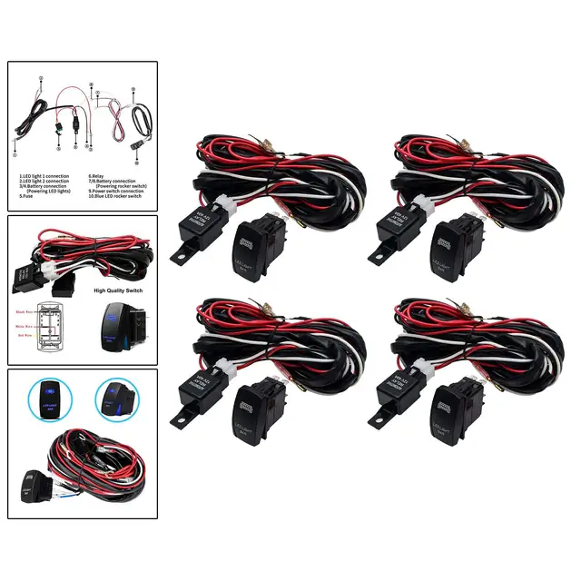 2-Lead Wiring Harness Kit With ON/OFF Rocker Switch & Relay For 12V LED Light Bars & Pods