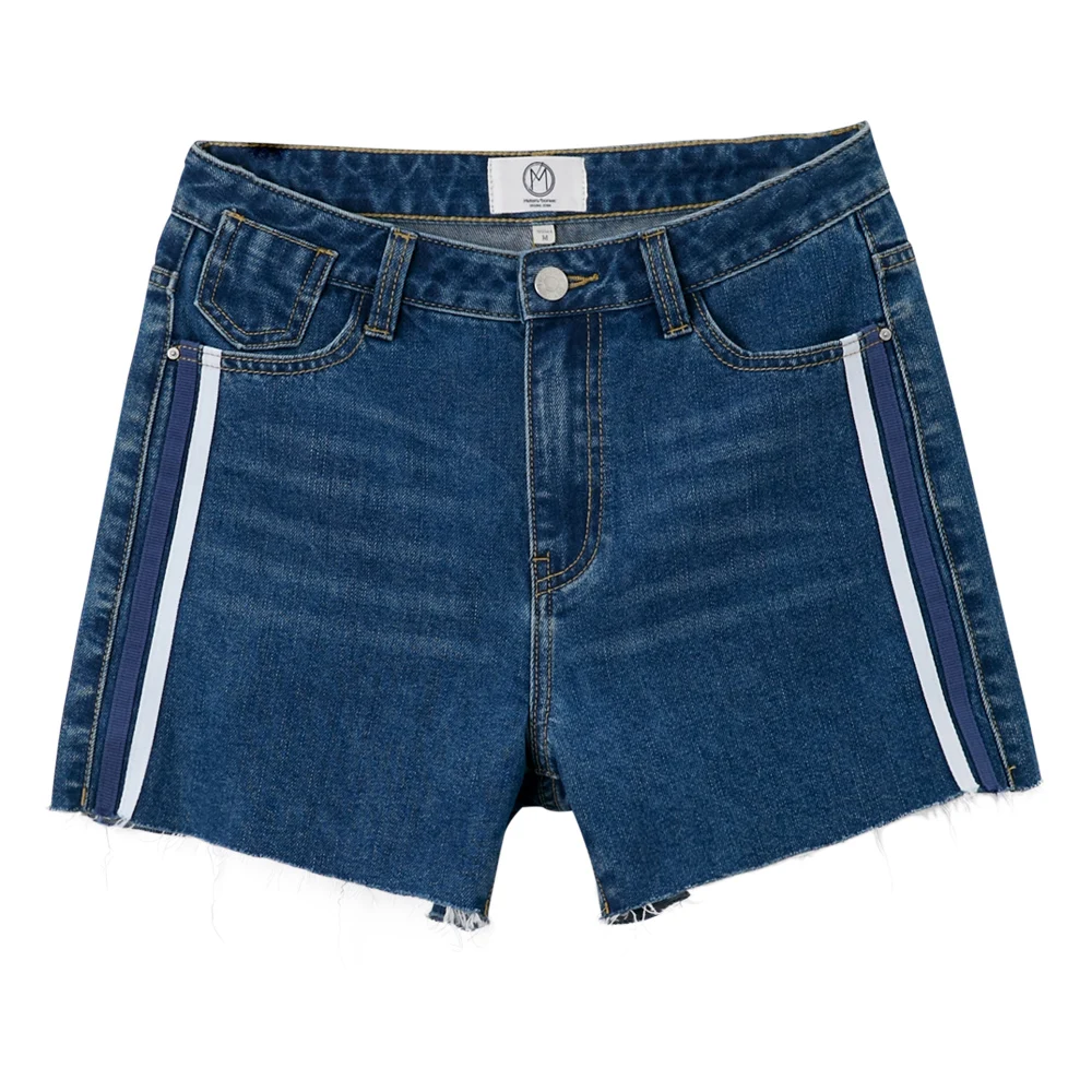 Metersbonwe Denim Shorts For Women Europe Black Crimping Basic Ribbon Trendy Slim Short Pants Casual Womens High Waist Shorts