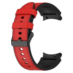 Premium Leather and Silicone Hybrid Watch Strap with Curved Ends - Watch 4 5 6 7 (Red)