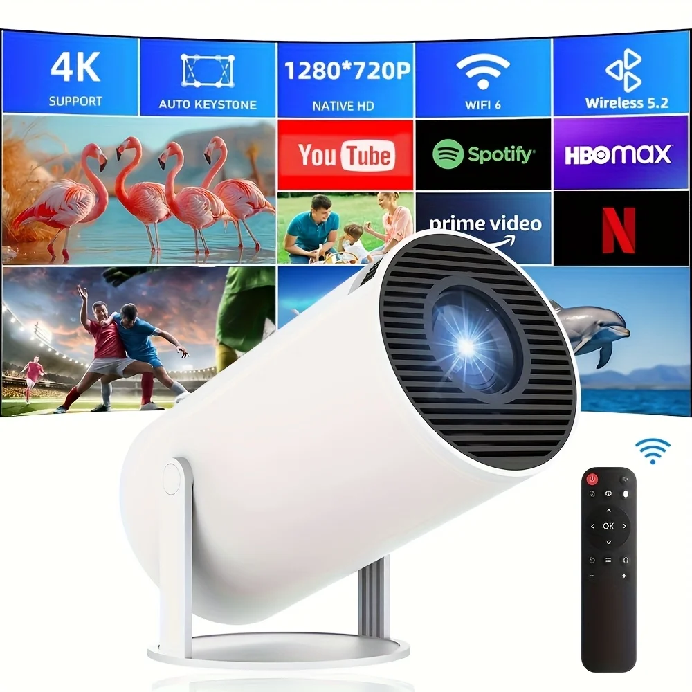 HY300 휴대용 프로젝터, 네이티브 720P, 듀얼 밴드 WiFi 6, 안드로이드 11,180 ° ? 회전 가능, 자동 키스톤 보정, 스크린 비디오 프로젝터