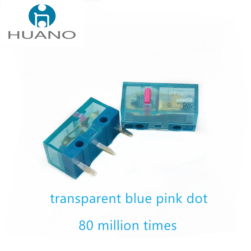 Free Shipping New arrival HUANO Transparent blue mouse micro switch 3pin  80 millions click HUANO Transparent micro Button