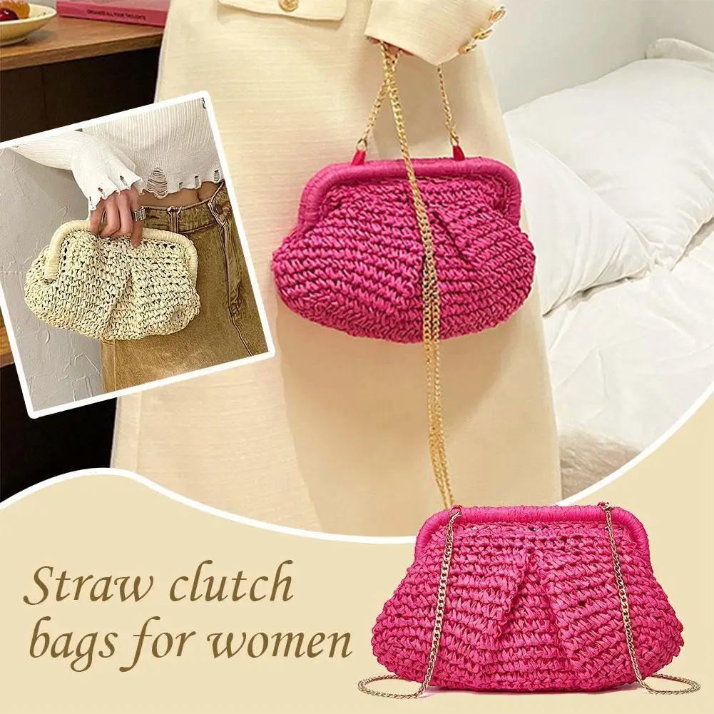 

Womens Small Straw Crossbody Bag Woven Straw Crossbody Cloud Woven Dumpling Summer Handbag Pouch Rattan Beach Bag Purse Q8H5