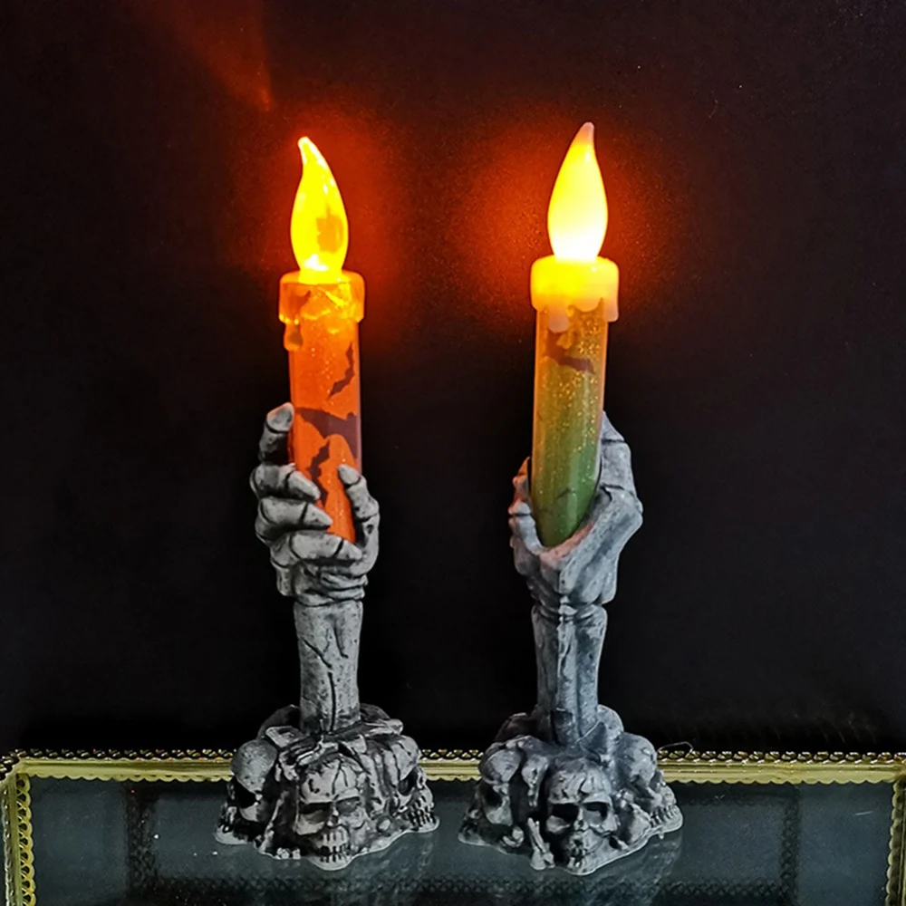 15cm Halloween Led Flameless Skeleton Ghost Skull Candle Holder Light Lamp Battery Operated Decorative Candles