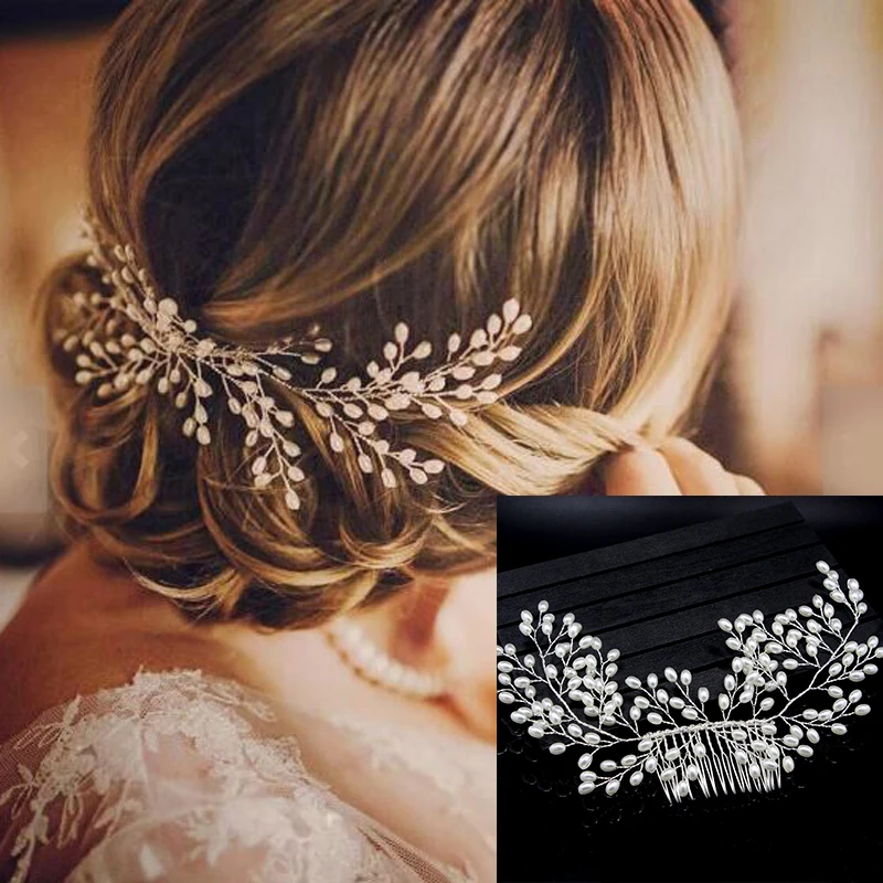 

Hair Accessories Wedding Elegant Crystal Bride Hair Comb Headwear Flashing Ornaments Rhinestone Pearl Bridal Jewelry
