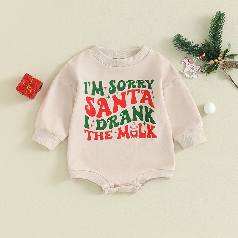 

2023-10-05 Lioraitiin 0-18M Infant Baby Girls Boys Christmas Clothes Bubble Sweatshirt Jumpsuit Long Sleeve Letter Print Romper