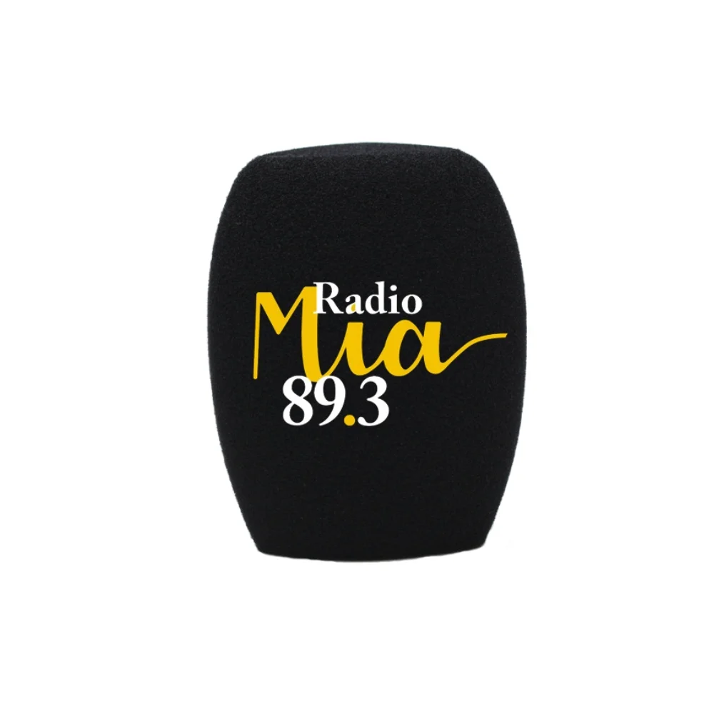 2 Pack Logo op Microfoon Foam Windscreens Handhold Mic Foam Covers Windschermen met Logo Gedrukt voor TV Interview Broadcast Microfoons (Blauw