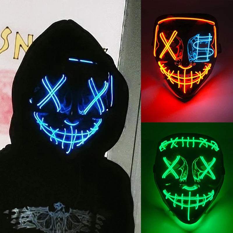 أكثر نسخة مطورة تطهير قناع تأثيري للاختيار عطلة زي الدعائم عرض ليلي ملحق متوهجة تطهير قناع الكبار أغطية الرأس