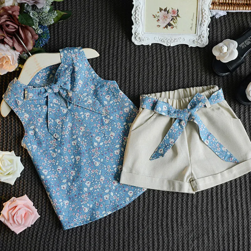 Girls Clothing Sets Summer Cotton Vest Two-piece Sleeveless Children Sets Casual Fashion Girls Clothes Suit