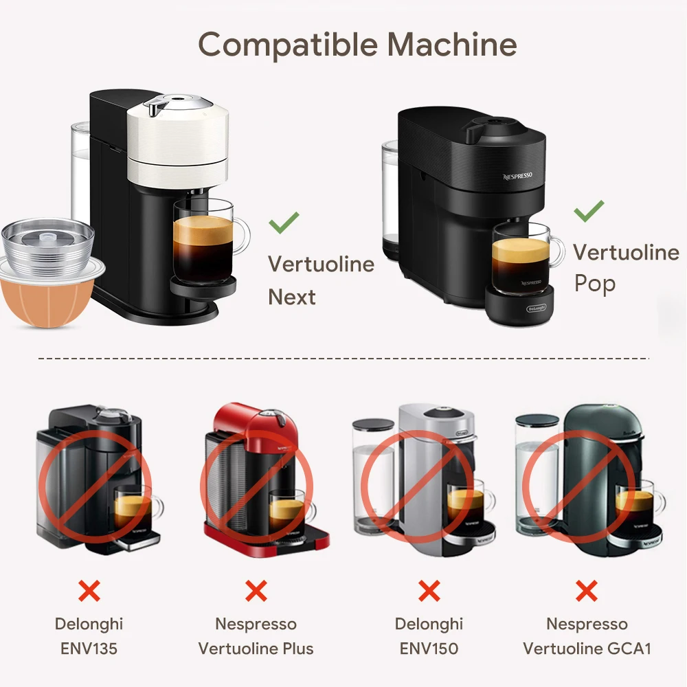 For Nespresso Vertuoline Pop Vertuo Next Coffee Maker Machine Reusable  Capsule Coffee Filter with Original Pods Stainless Steel