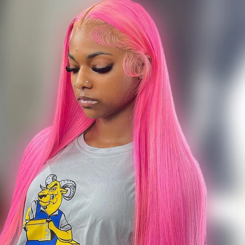 

FITU Pink Transparent 13x6 13x4 Lace Frontal Human Hair Wig 613 Colored Plucked With Baby Hair 5x5 Lace Closure Wig