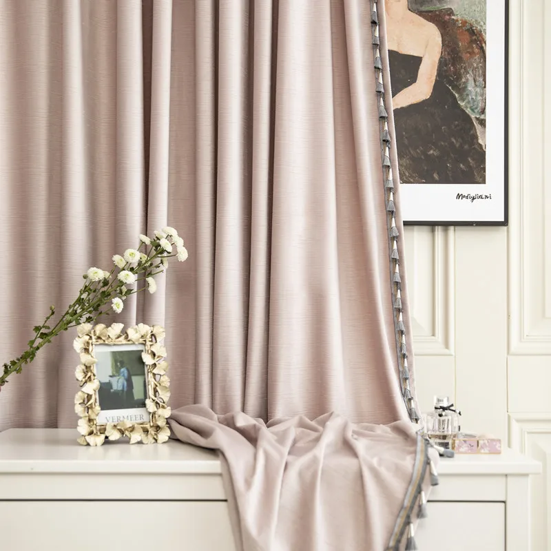 Curtains for Living Dining Room Bedroom Carving Horizontal Pattern Craft Velvet Dirty Pink Naked Cornel Simple Pure Color | Дом и сад