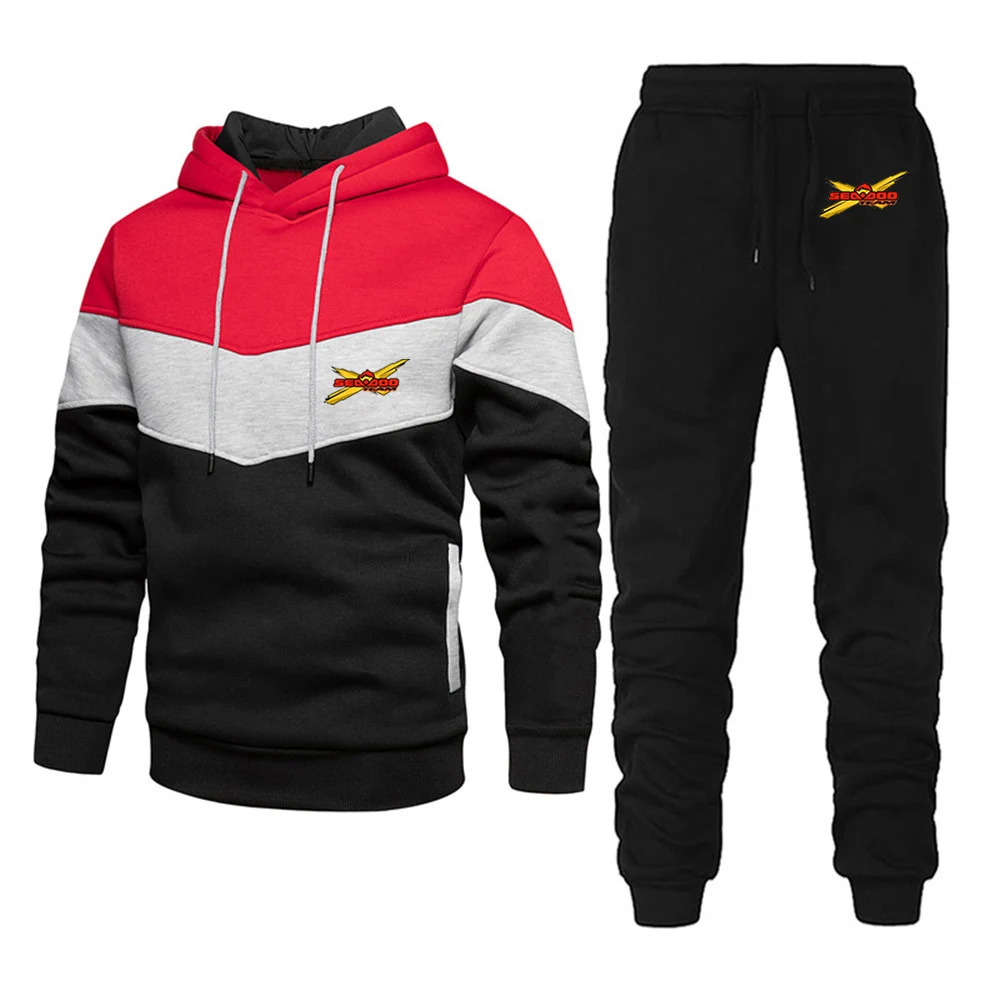 2023 New Spring Autumn Sea Doo Seadoo Moto Logo Print High-Quality Cotton Splicing Hoodies Sweatshirt+Solid Color Sweatpants Set