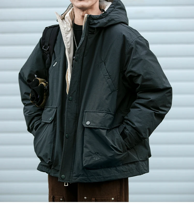 Winter Outdoor Hooded Cargo Down Jacket design elements