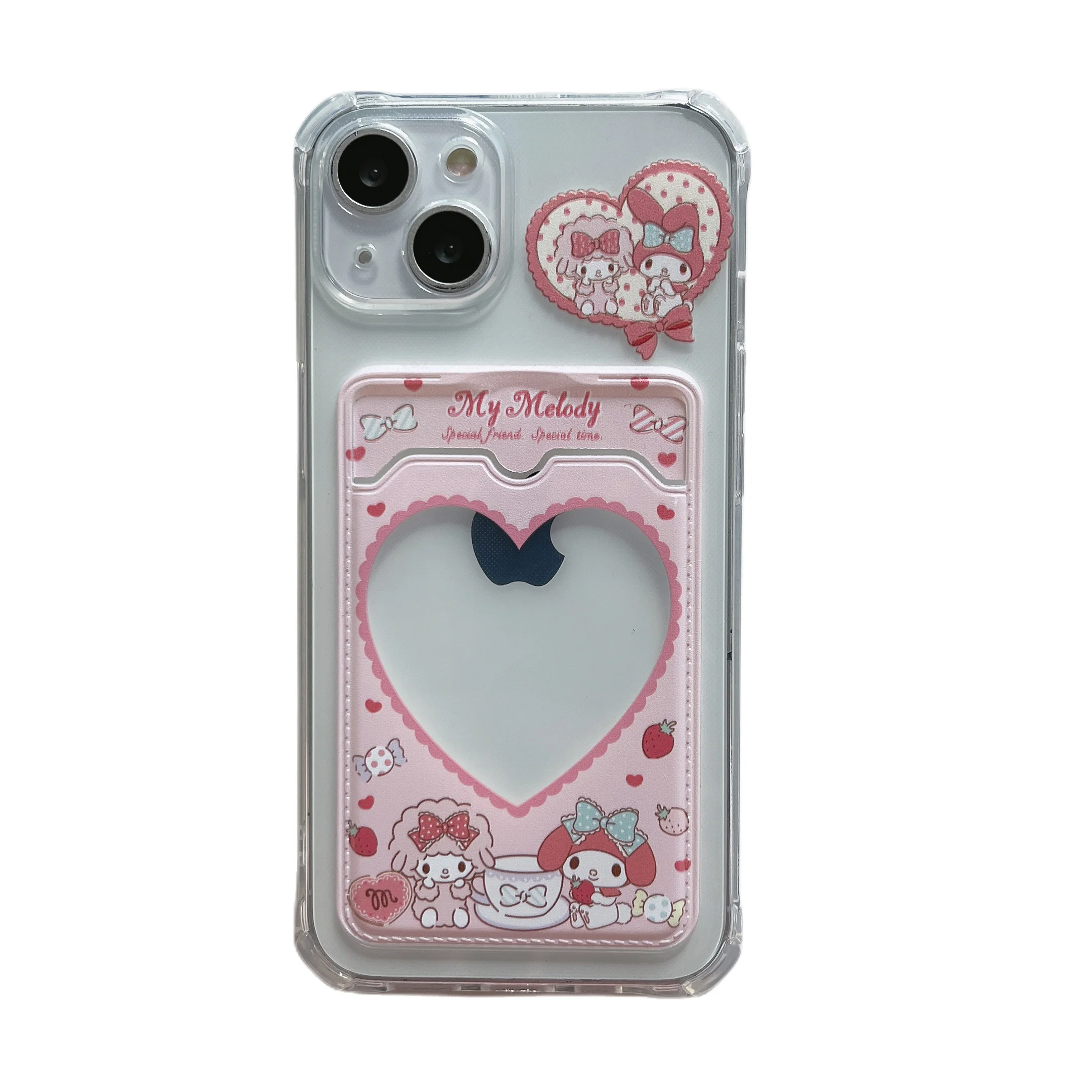 thumbnail image 1 of Funda transparente con patrón de Hello Kitty para iPhone, carcasa suave de TPU con ranura para tarjeta y soporte de bolsillo para modelos 7, 8, 14 Plus, 13, 12, 11 Pro Max, X, XR, XS Max, 1 of 5