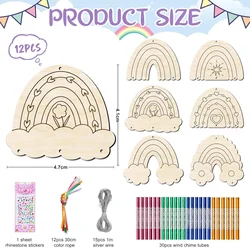 Vibrant DIY Wooden Rainbow Wind Chimes Art Kit (Rainbow 12pcs)