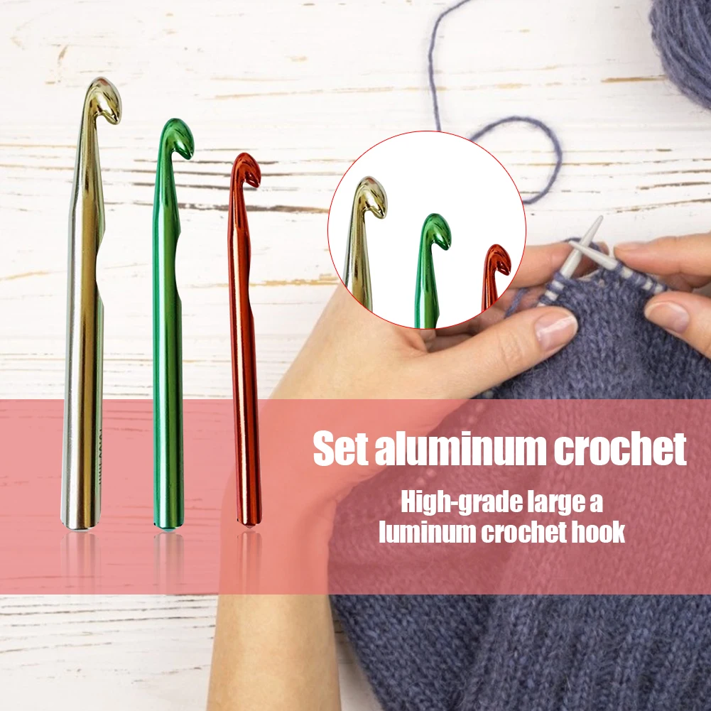 10/12/15mm Crochet Hook Set Sewing Needles Thick Large Aluminum Alloy  Handmade Crocheting Suit Knitting Accessories