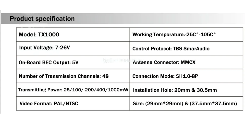 SoloGood 48CH 5.8G 1W VTX Image Transmission Rush Cherry ntenna Input
