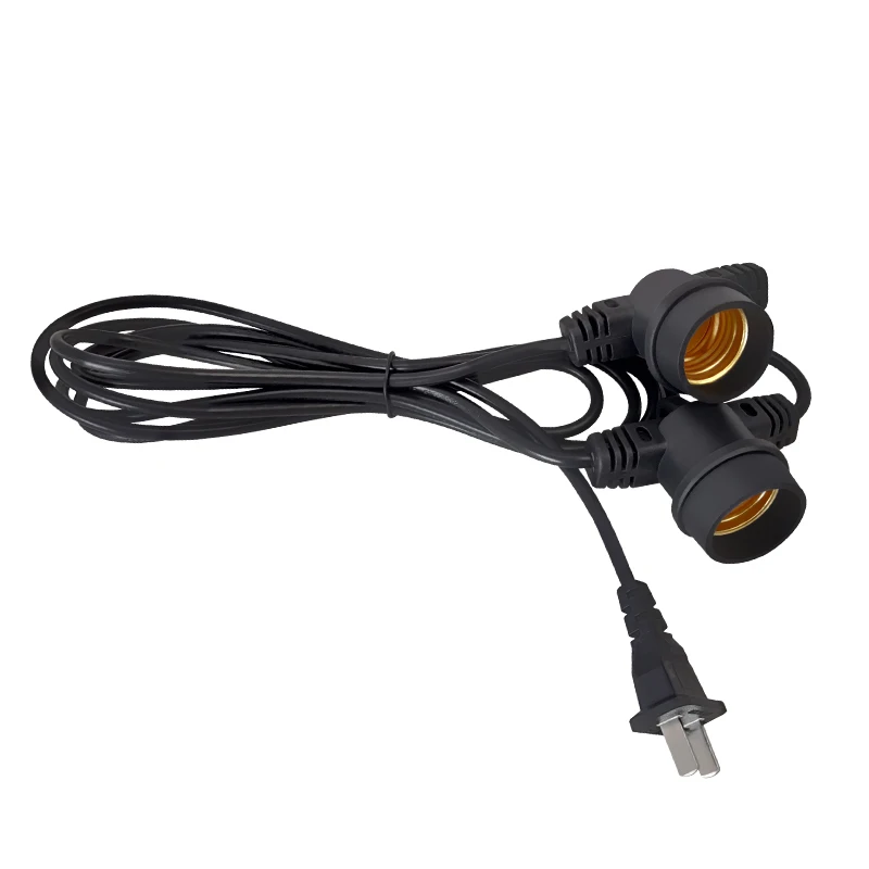 Black 3M US plug Power Cable with 2pcs E27 lamp holders Power Supply Wire Extension Cord