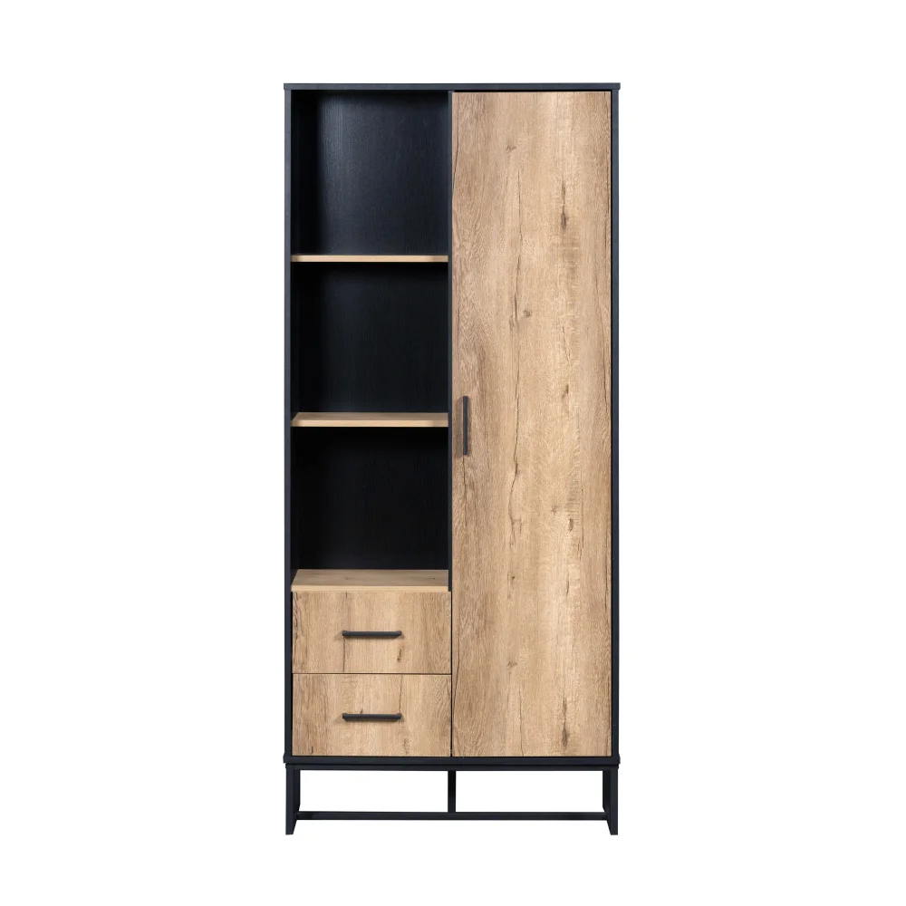 Moderner Highboard-Kleiderschrank 80 x 40 x 180 cm mit 2 Schubladen und 3 offenen Fächern. Vielseitiger Stauraum für Wohnzimmer, Büro – Detail 18