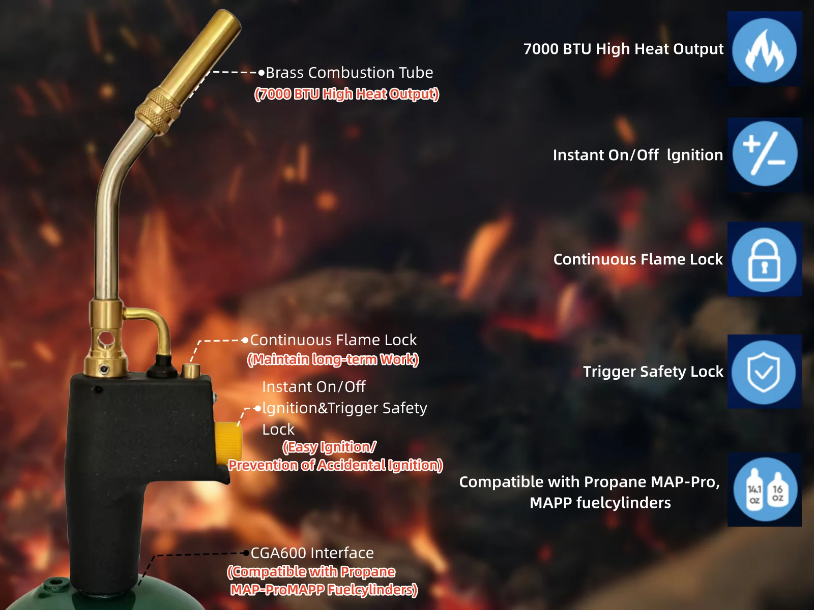 Fiamma Ossidrica Da Cucina Torcia A Propano/MAPP Gas SenDeluz - Cannello Per Saldatura, Brasatura E Lavori HVAC Cannello Da Cucina Professionale - Foto 11