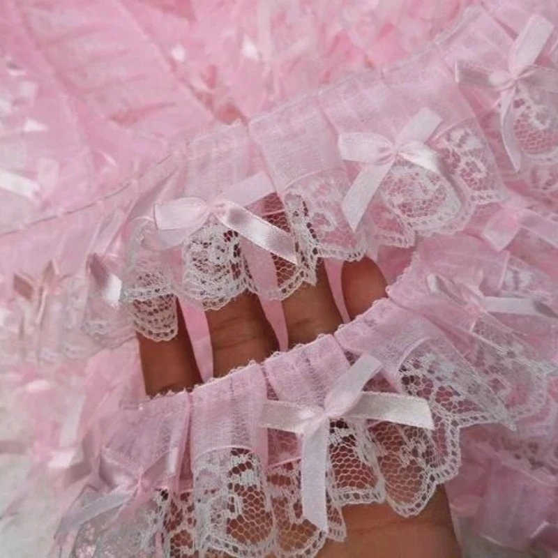 HOT Pink Embroidery 3D Flower Tulle Lace Fabric Trim Ribbon DIY Sewing Applique Collar Fringe Tassel Wedding Guipure Accessories