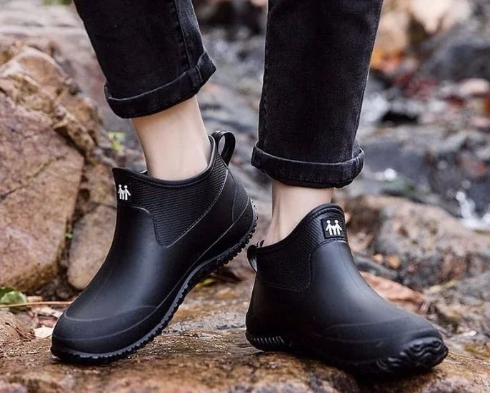 Men's Soft Rubber Rain Boots, Wide Toe, Slip Resistant, For Garden & Work_voghion.com
