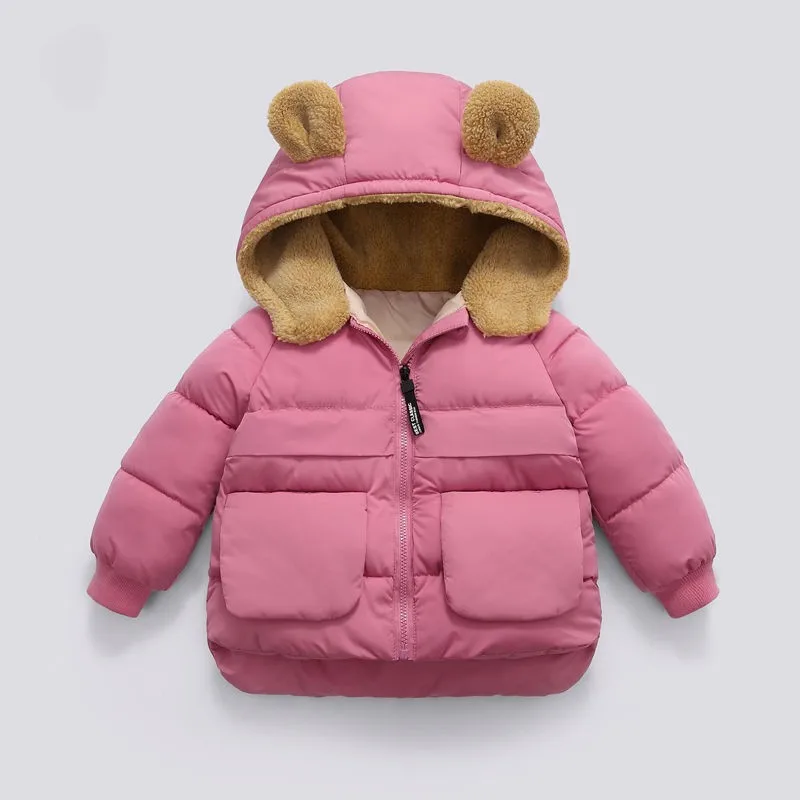 Kids Bear Ear Hooded Puffer Jacket with Pockets Toddler Warm Winter Coat Multi - Color